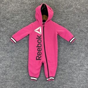 Reebok Coverall Body Suit Baby Girls Size 6-9M Long Sleeve Hooded Pink